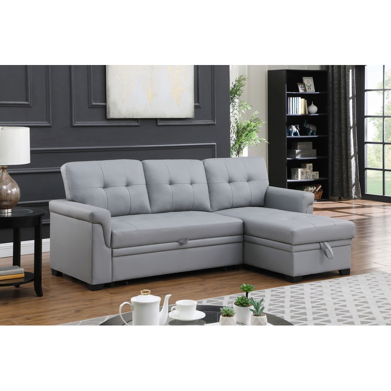Lexi – Vegan Leather Modern Reversible Sleeper Sectional Sofa With Storage Chaise