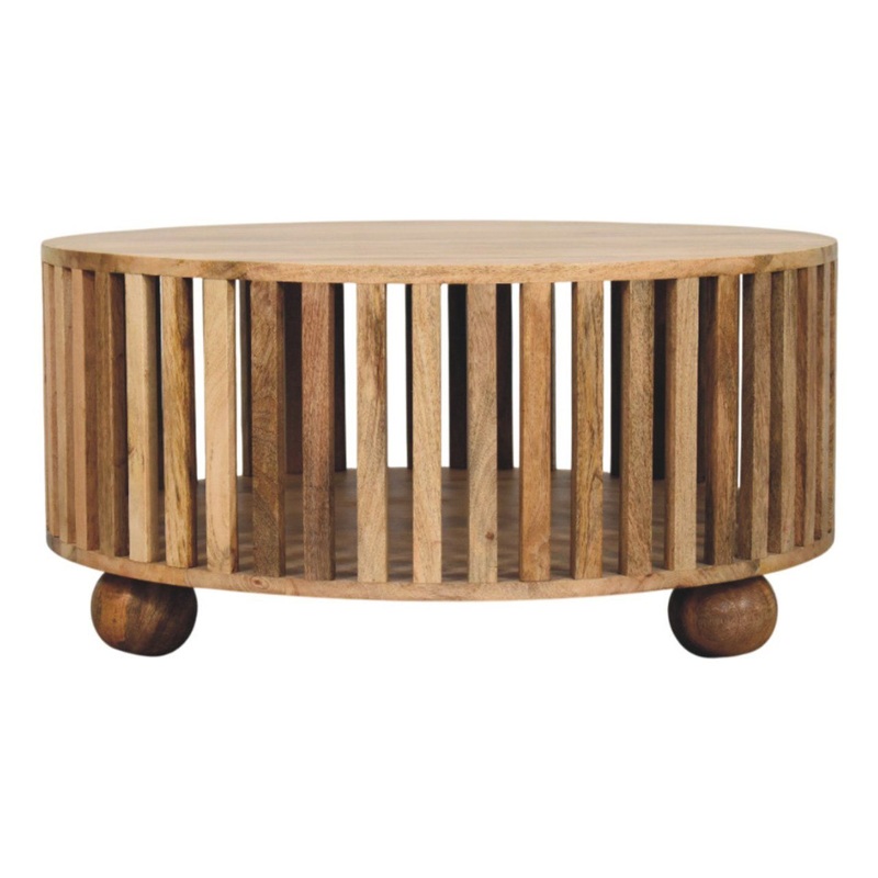 Slatted Round Coffee Table – Beige