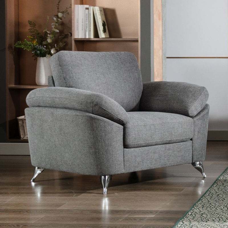 Villanelle – Linen Chair With Chrome Finish Legs – Light Gray