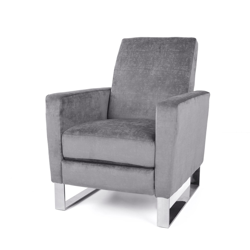 Bolt – Upholstered Recliner Chair With Stainless Steel Base – Gray / Chrome