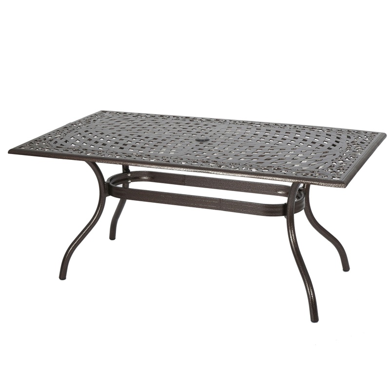 Celestine – Outdoor Cast Aluminum Dining Table With Floral Lattice Design And Umbrella Holder