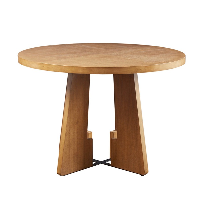 Modern Round Dining Table With Pecan Wood Veneer – Walnut