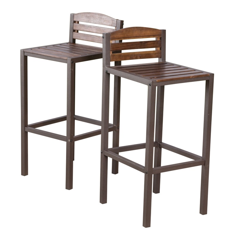 Outdoor Barstool With Slat Panel Design (Set of 2) – Dark Brown