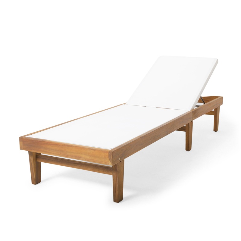 Outdoor Chaise Lounge With Acacia Wood Frame – White / Teak