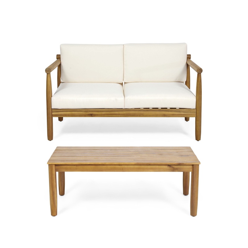 Outdoor Seating Set With Coffee Table And Loveseat – Teak