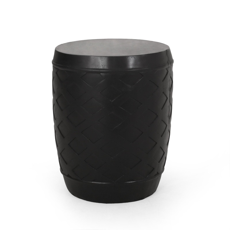 Outdoor Side Table With Lattice Design And Round Top – Black
