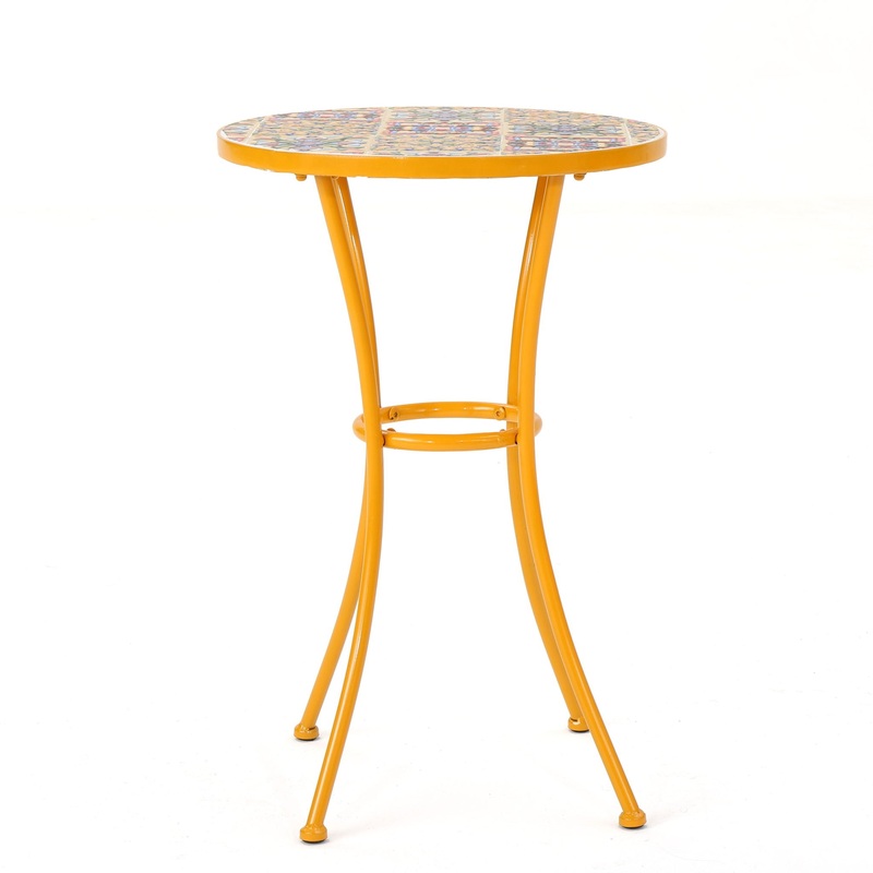 Outdoor Side Table With Tile Mosaic Table Top – Yellow