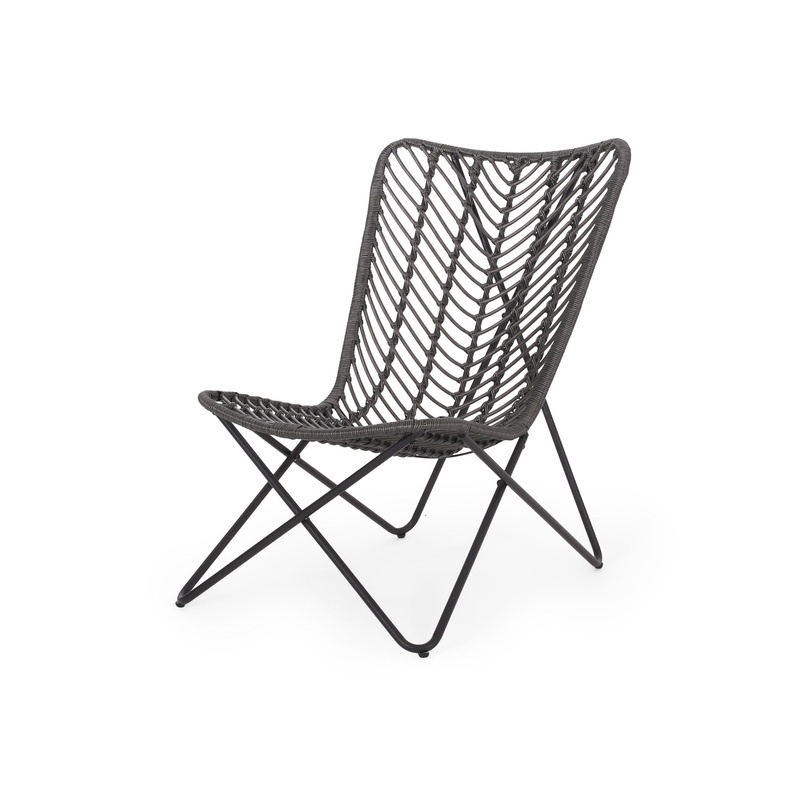 Outdoor Wicker Chair With Geometric Cross Base, (Set of 2) – Gray