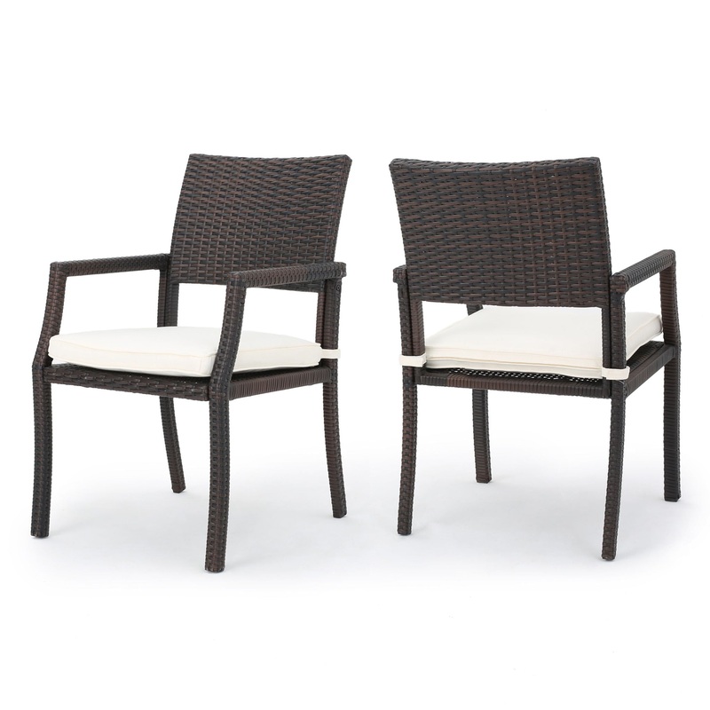 Outdoor Wicker Dining Chair With Water Resistant Cushions (Set of 2) – White / Brown