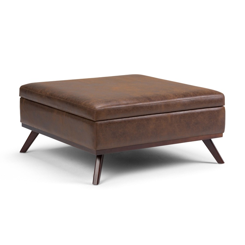 Owen – Square Coffee Table Storage Ottoman – Distressed Chestnut Brown