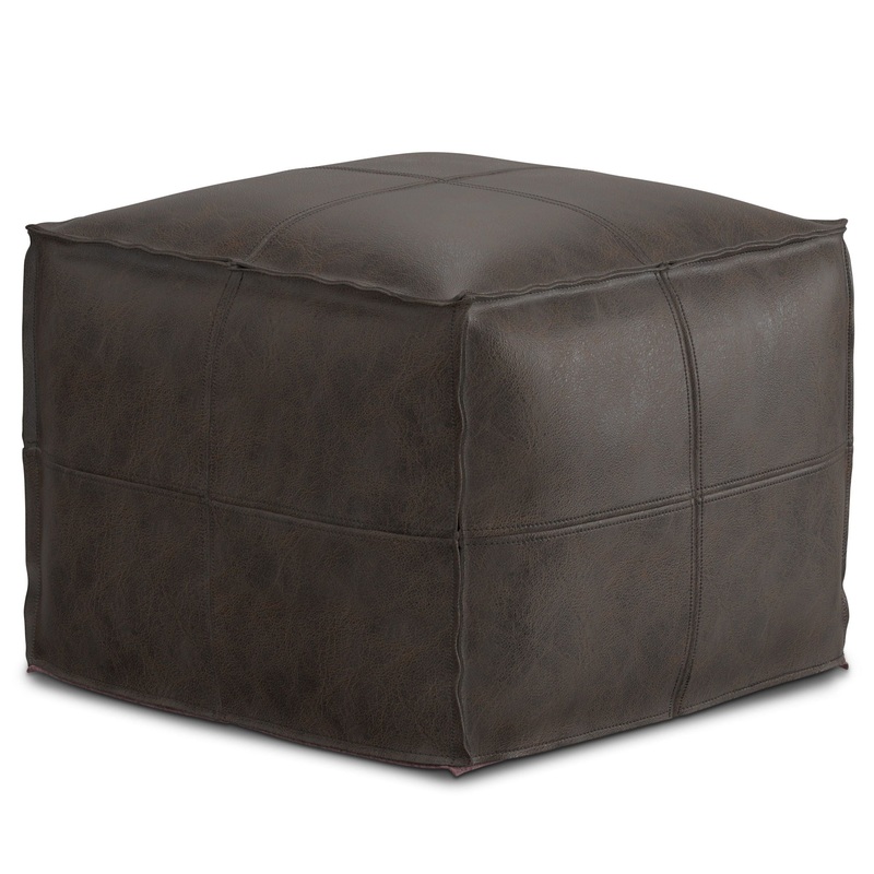 Sheffield – Square Pouf – Distressed Dark Brown
