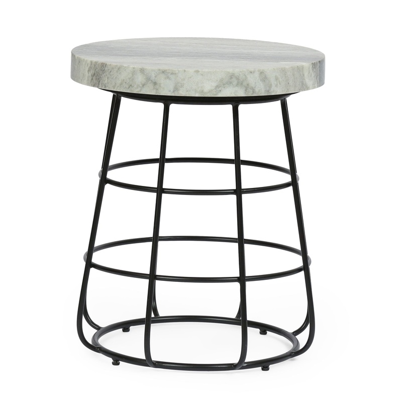 Side Table With Marble Top And Iron Base – Black / White