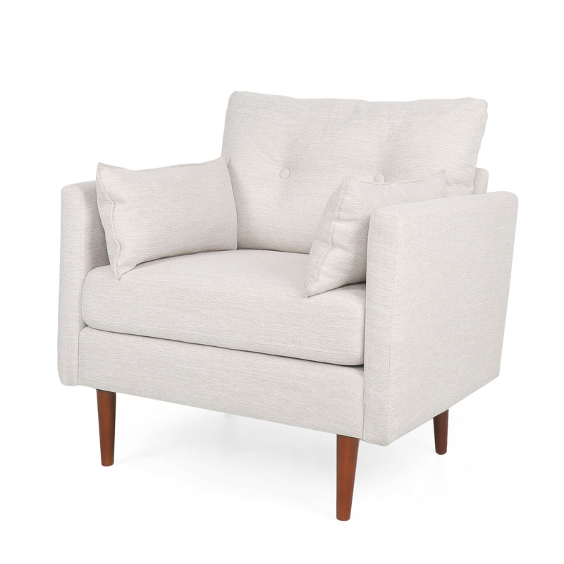 Contemporary Fabric Club Chair With Birch Wood Legs – Beige