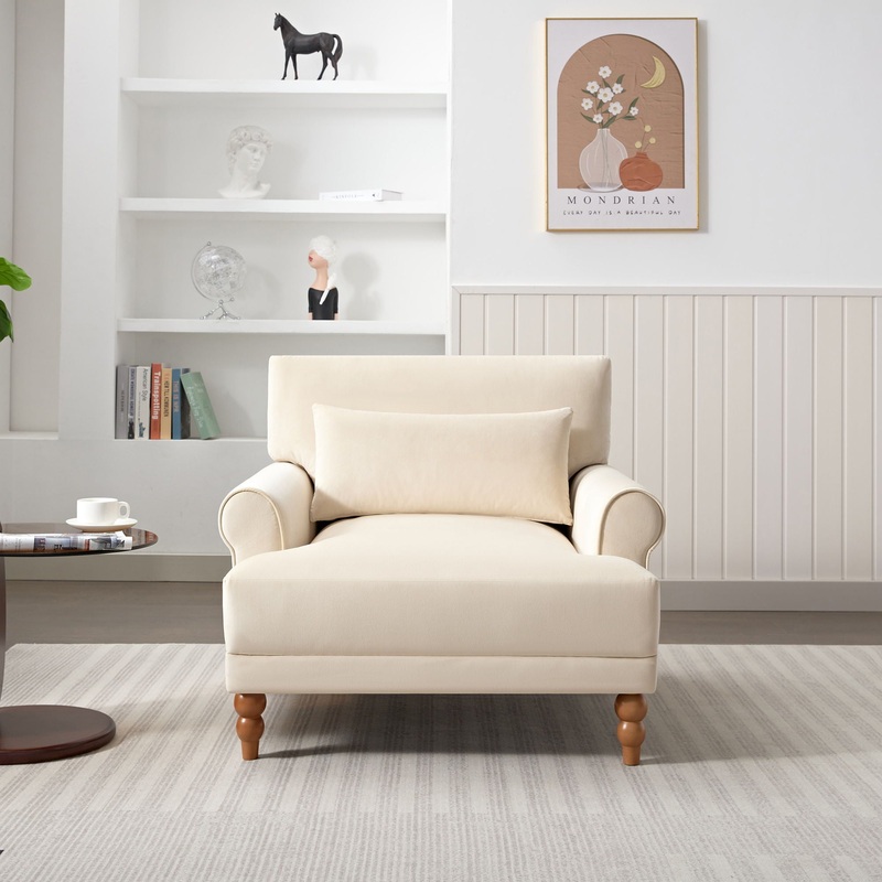 Elegant Circular Armrests, Ergonomic Lumbar Support, Vintage Roman Column Legs, Luxurious Large Size, Enhances Living Room Aesthetics, For Living Room – Beige