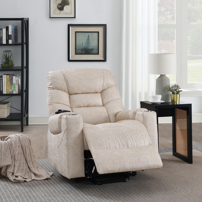 Nairi – Leather Aire Power Motion Recliner With Lift Heating Massage Function – Ivory