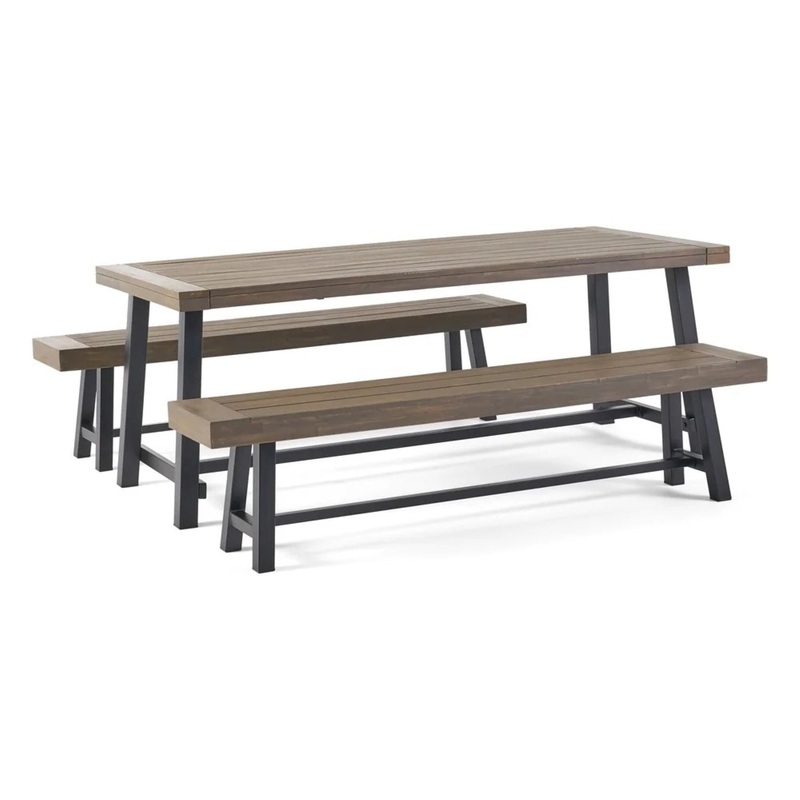 Outdoor 3 Piece Picnic Dining Set – Gray / Rustic Metal