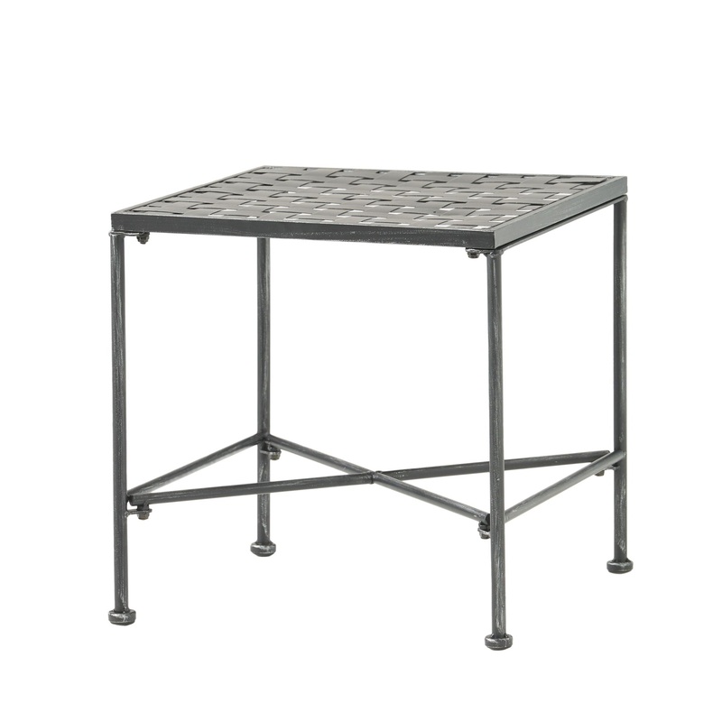 Outdoor Square Side Table With X Shaped Iron Frame – Black
