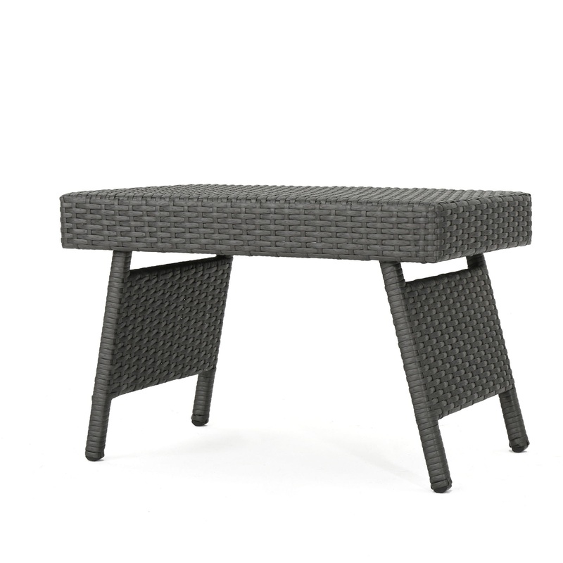 Outdoor Wicker Table With Rectangular Tabletop – Gray