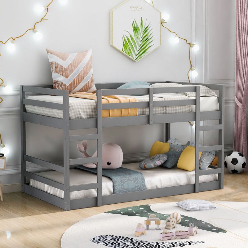 Twin Over Twin Bunk Bed With Ladder – Gray