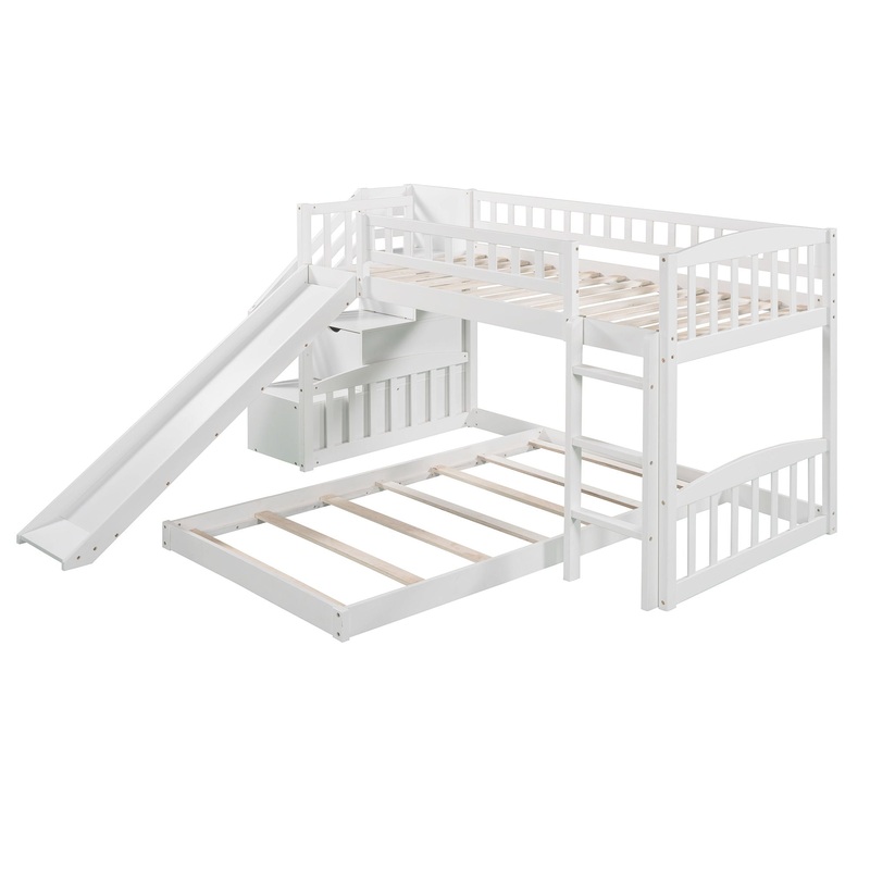 Twin Over Twin Stairway Bunk Bed With Two Drawers And Slide – White