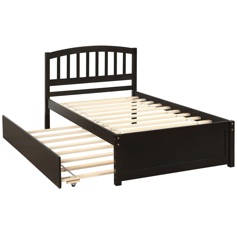 Twin Size Platform Bed Frame With Trundle – Espresso