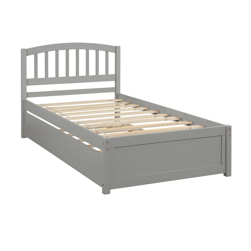 Twin Size Platform Bed Frame With Trundle – Gray