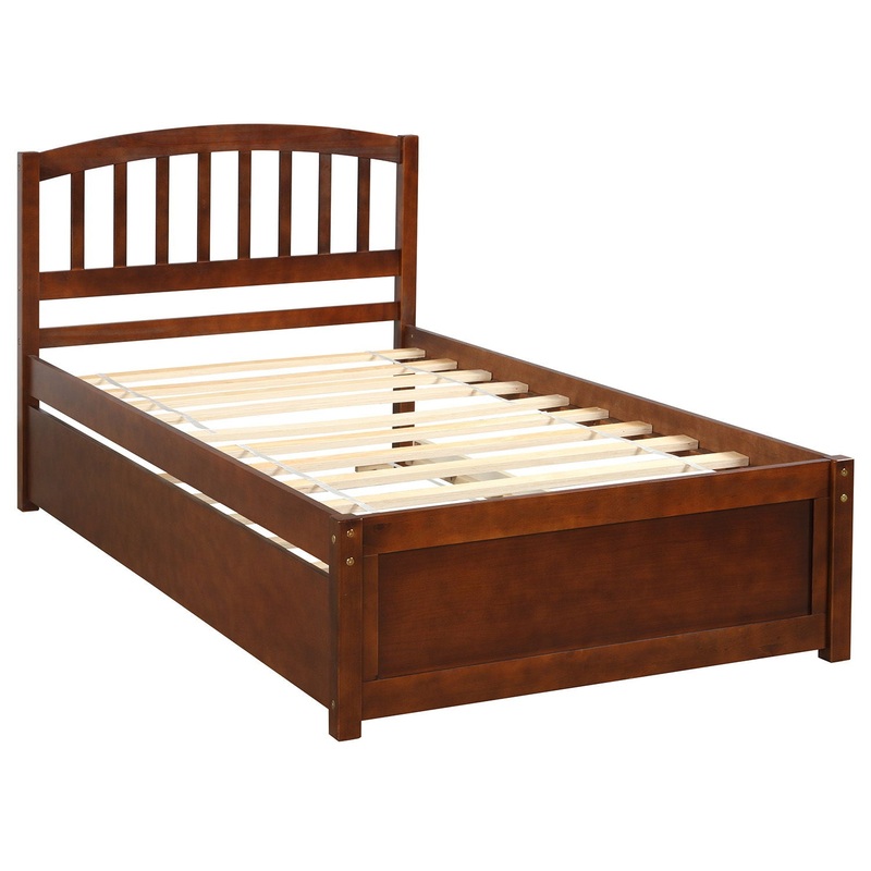 Twin Size Platform Bed Frame With Trundle – Walnut