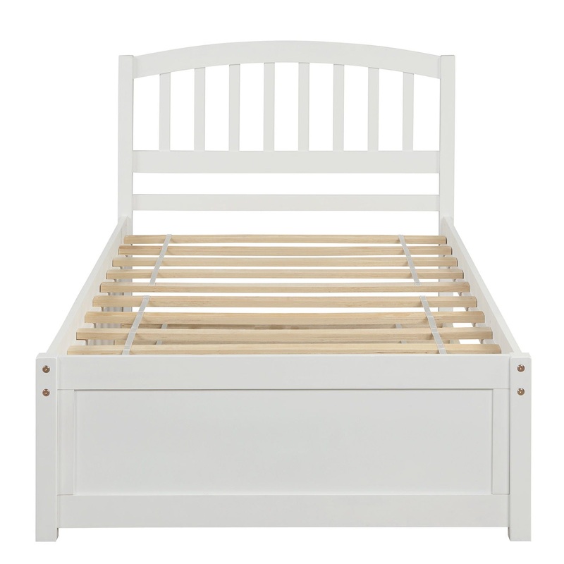 Twin Size Platform Bed Frame With Trundle – White