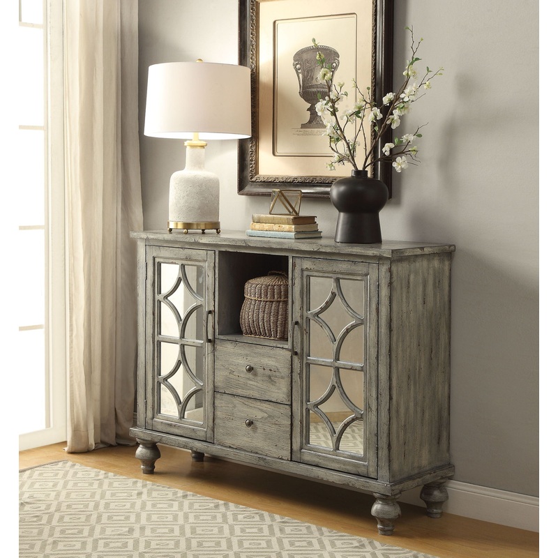 Velika – Weathered Console Table With 1 Open Compartment Storage – Gray