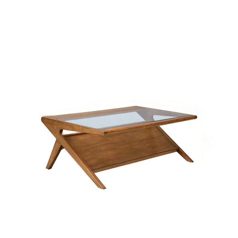Coffee Table With Tempered Glass Top, Solid Wood Frame – Walnut