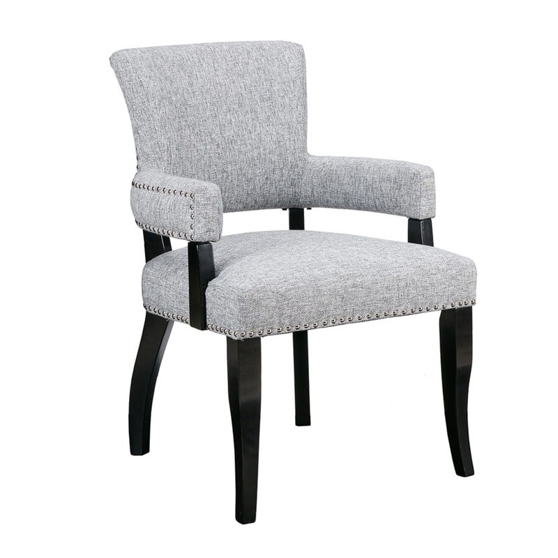 Contemporary Arm Dining Chair With Nailhead Trim – Gray / Black Noir