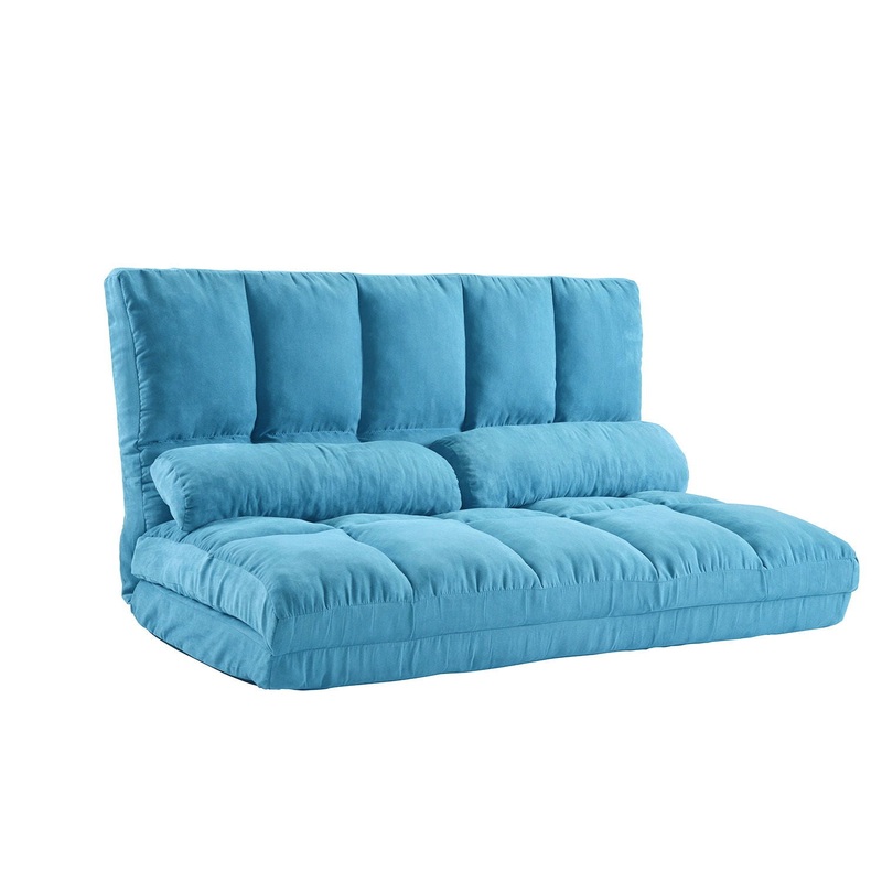 Double Chaise Lounge Sofa Floor Couch And Sofa With Two Pillows – Blue