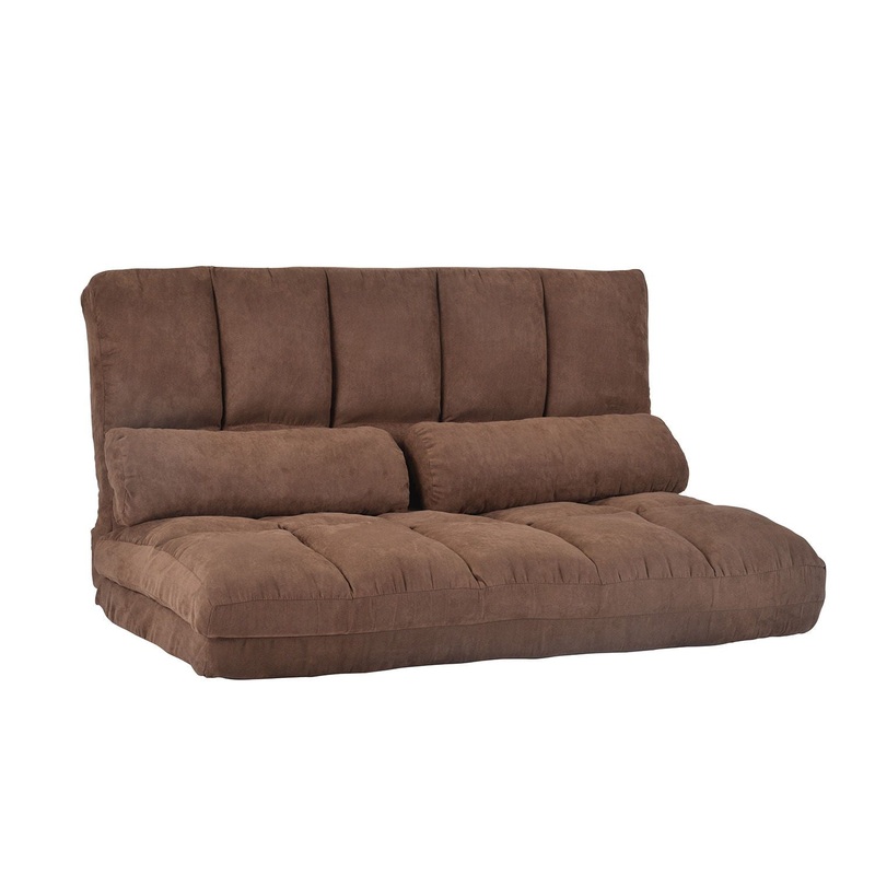 Double Chaise Lounge Sofa Floor Couch And Sofa With Two Pillows – Brown
