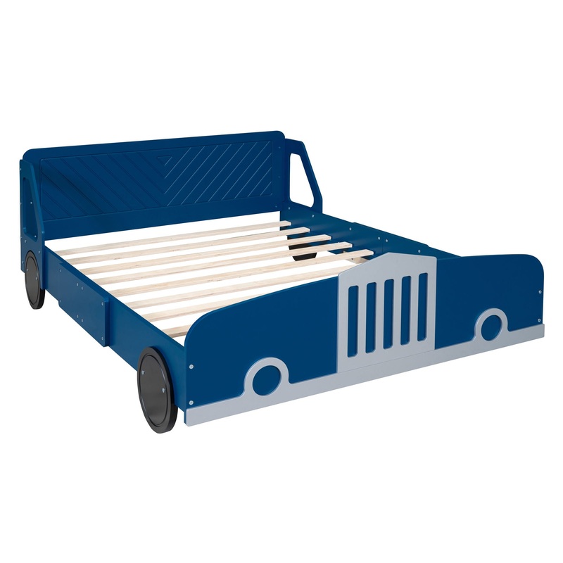 Full Size Car-Shaped Platform Bed & Wheels – Blue
