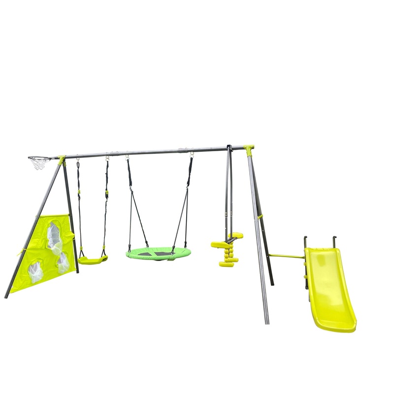 Interesting Six Function Swingset With Net Swing Metal Plastic Safe Swing Set 440Lbs For Outdoor Playground For Age 3+ With 31.5 Net Swing – Gray / Blue