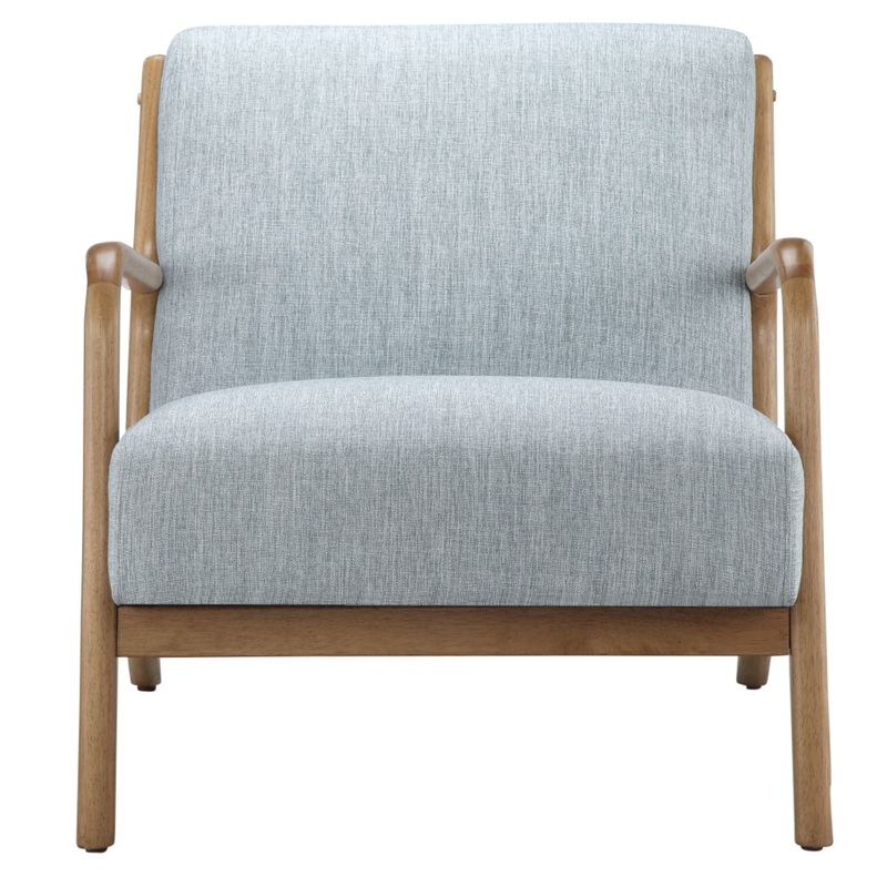 Lounge Chair Mid – Century Style Soft Upholstery Elm Wood – Light Blue