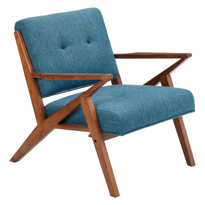 Lounge Chair With Tufted Upholstery And Solid Wood Frame – Blue / Pecan