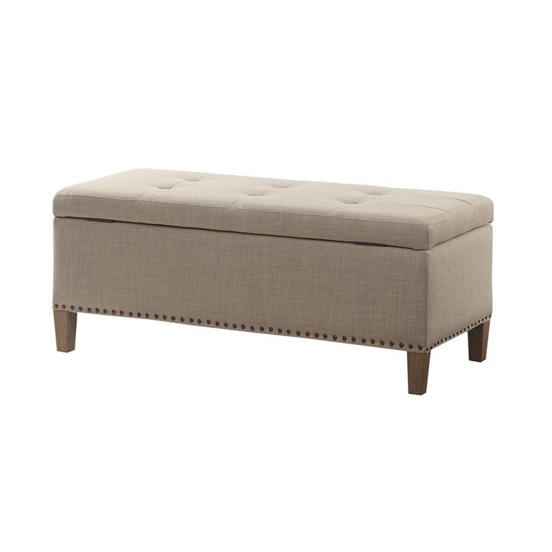 Modern Tufted Top Soft Close Storage Bench With Button Detailing – Light Gray