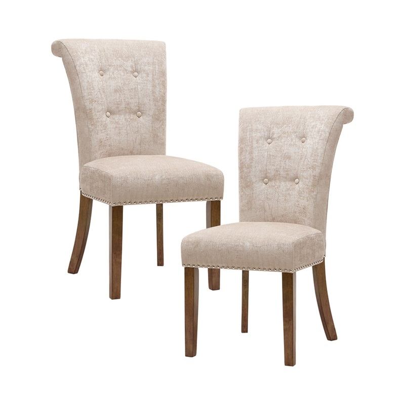 Roll Back Button Tufted Armless Dining Chairs (Set of 2) – Cream