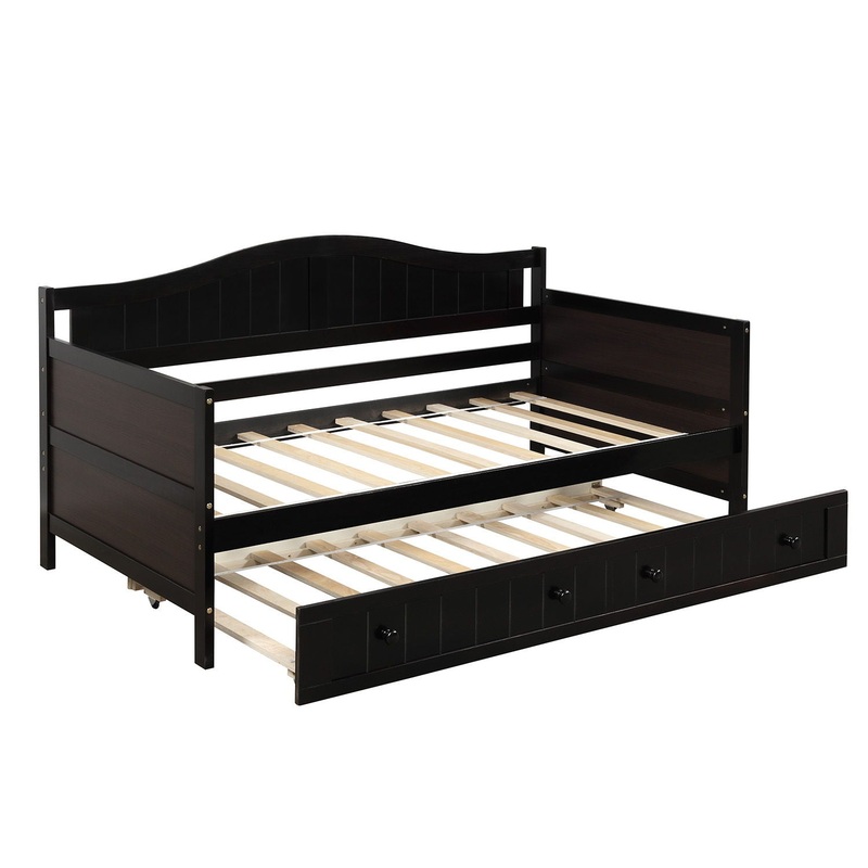 Twin Daybed With Trundle , Sofa Bed For Bedroom Living Room – Espresso