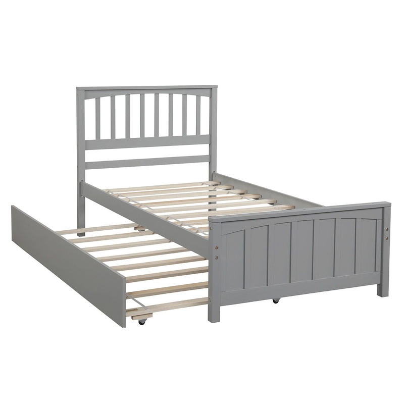 Twin Size Platform Bed & Trundle – Gray