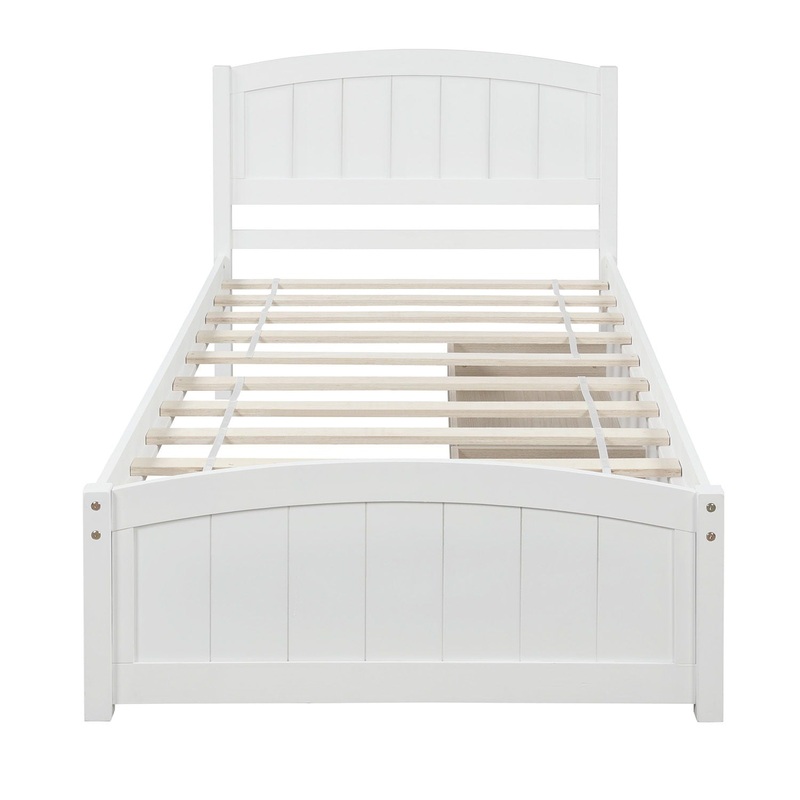 Twin Size Platform Bed & Two Drawers – White