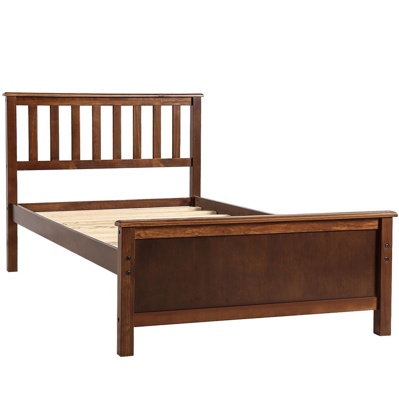 Twin Size Platform Bed With Headboard, Footboard And Slat Support – Walnut