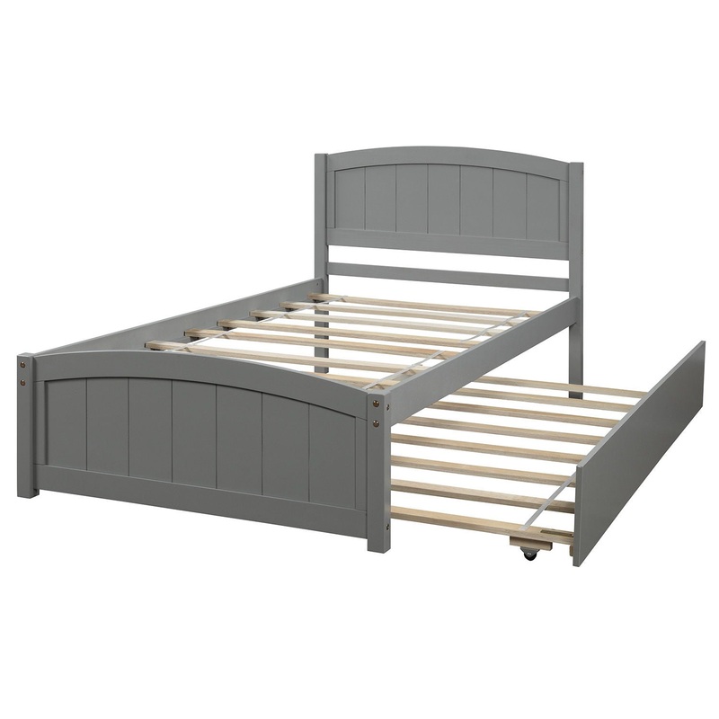 Twin Size, Platform Bed With Trundle – Gray