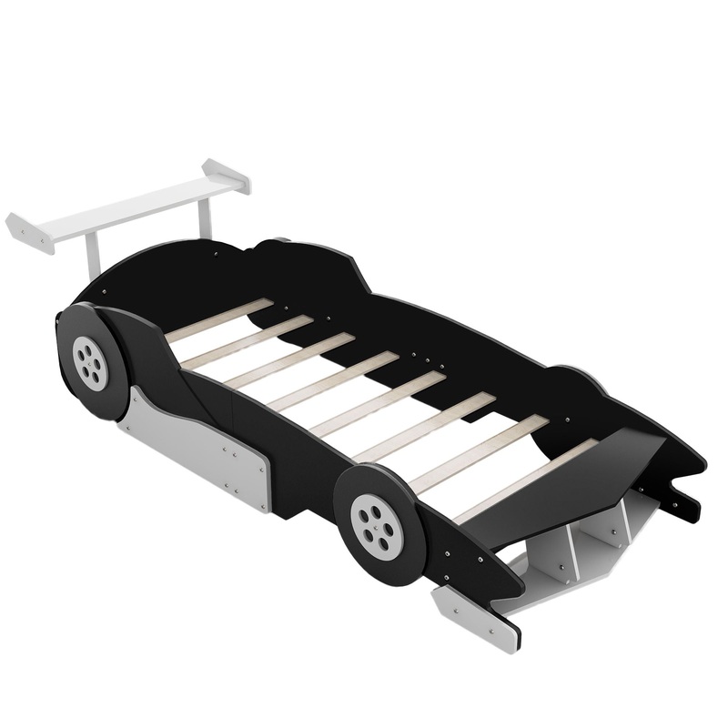 Twin Size Race Car-Shaped Platform Bed With Wheels – Black