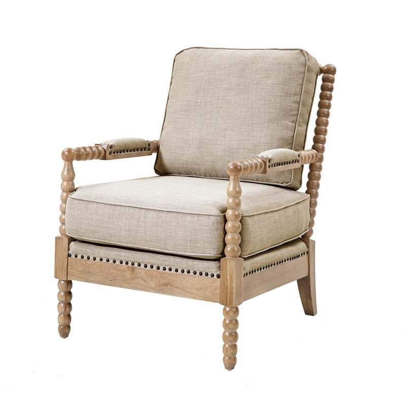Fancy Design Arm Chair With Nailhead Trim – Light Gray / Camel Oak