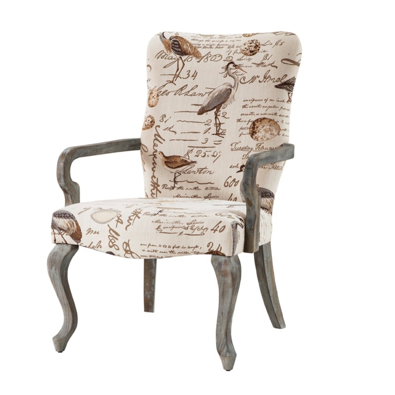 High Back Accent Chair With Goose Neck Arms – Ivory Multi