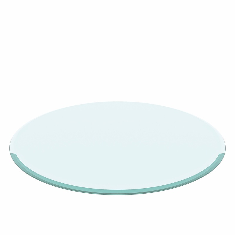 Round Tempered Glass Table Top Clear Glass, Thick Beveled Polished Edge – Black